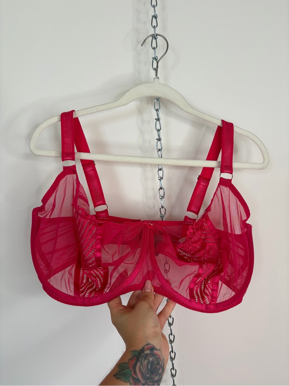 Sheer Fuchsia Underwire Bra with Embroidered Accents